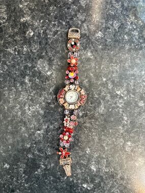 Floral Red Beaded Women's Bracelet Watch small medium